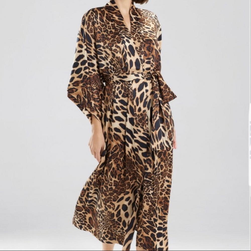 Natori Luxe Leopard Charmeuse Robe Large new w/tags